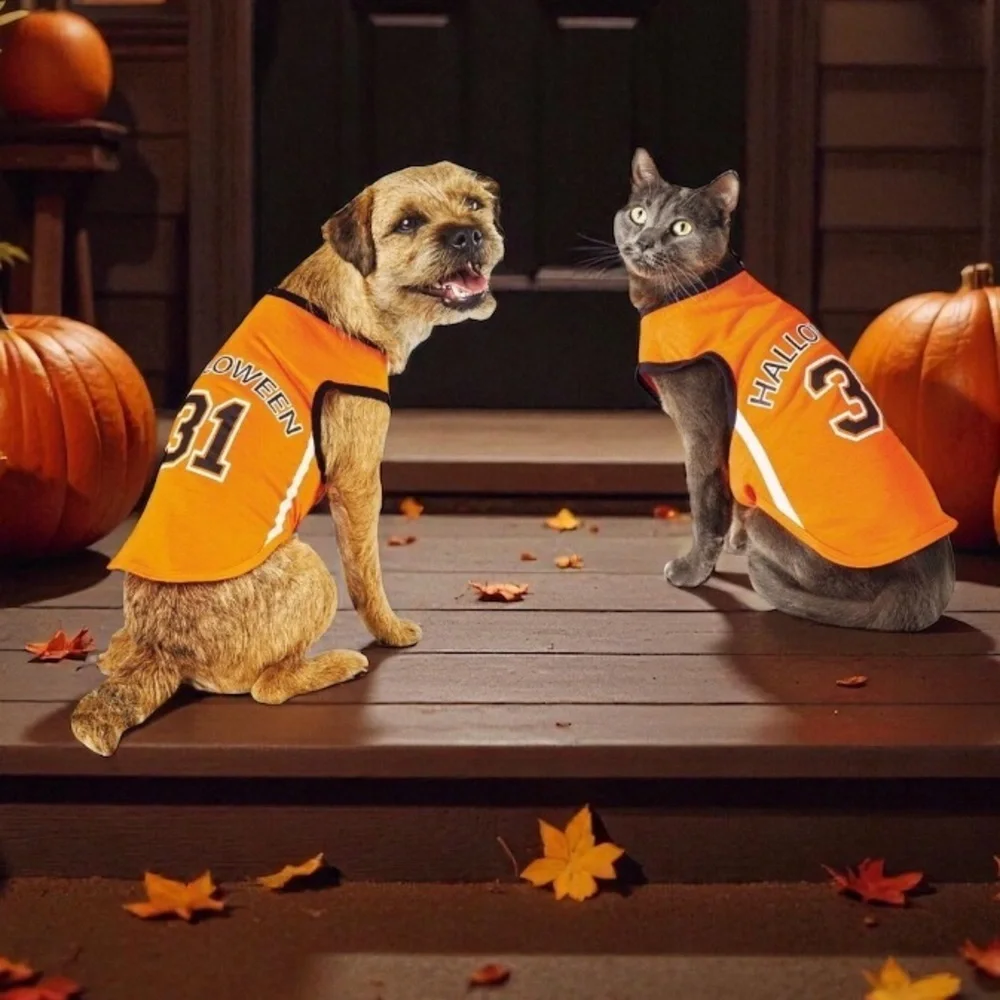 Halloween Dog and Cat Orange Basketball Jersey - Hyde and EEK! size S, M